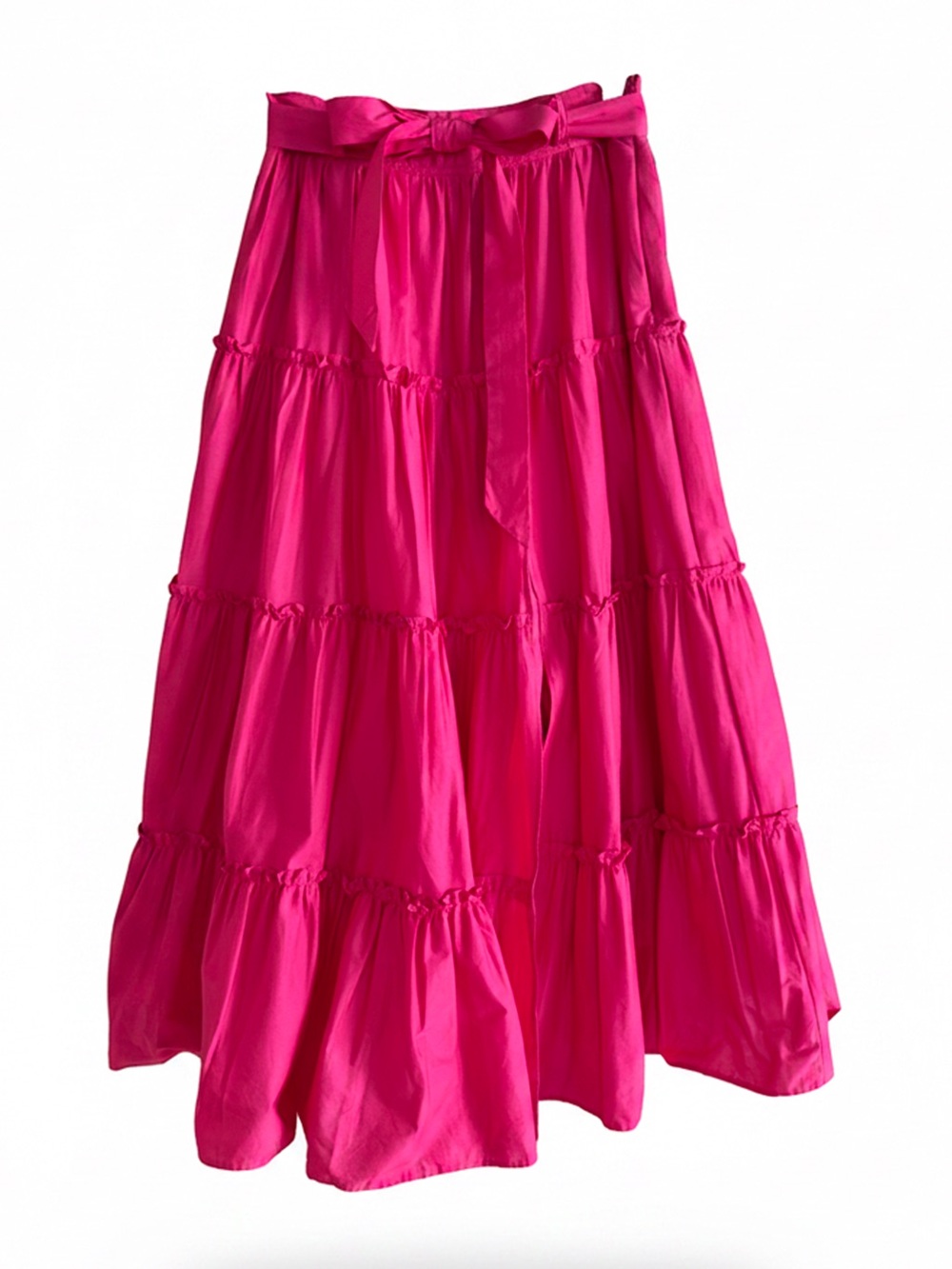 ⁠Jason Wu Mainline Fuchsia Pink Cotton Poplin Tiered Maxi Skirt Pockets XS⁠